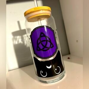 20 oz NEW Handmade Glass Cup With Wooden Lid